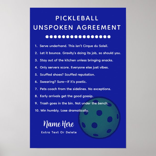 Personalized Pickleball Rules UNSPOKEN Poster (Framsidan)