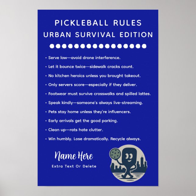 Personalized Pickleball Rules Urban Survival Poster (Framsidan)