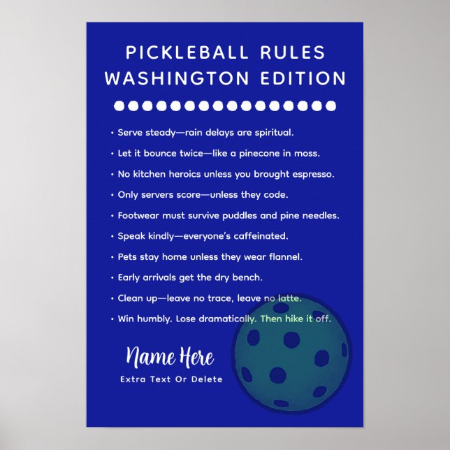 Personalized Pickleball Rules Washington Edition Poster (Framsidan)