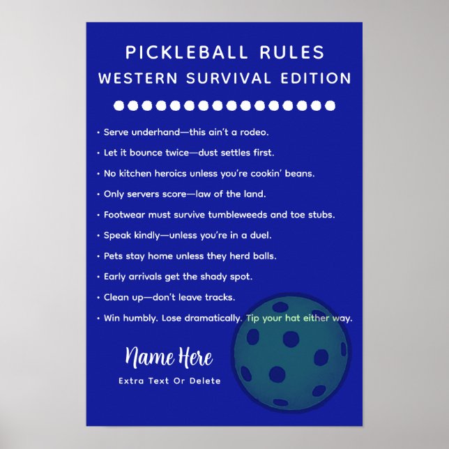 Personalized Pickleball Rules Western Survival Poster (Framsidan)