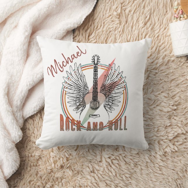 Personalized pillow Rock and Roll, guitare et aile Kudde (Filt)