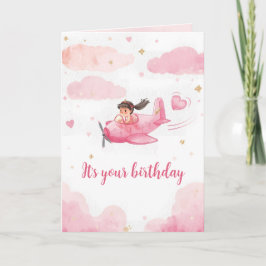 Personalized Pink Airplane Birthday Card Kort