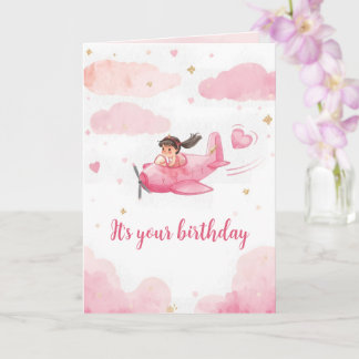 Personalized Pink Airplane Birthday Card Kort