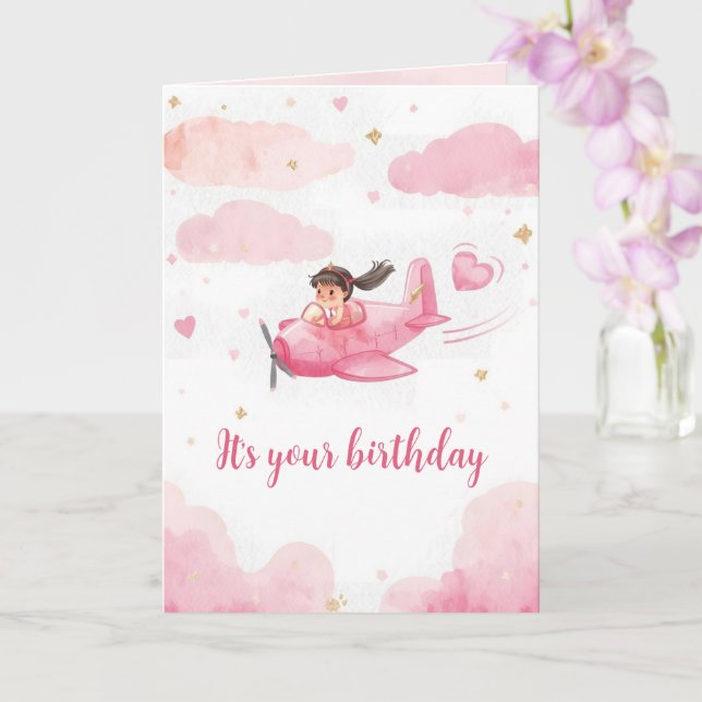 Personalized Pink Airplane Birthday Card Kort (Orkide)