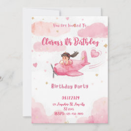 Personalized Pink Airplane Girl Birthday Invitatio Inbjudningar