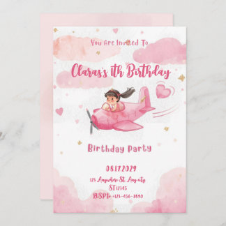 Personalized Pink Airplane Girl Birthday Invitatio Inbjudningar