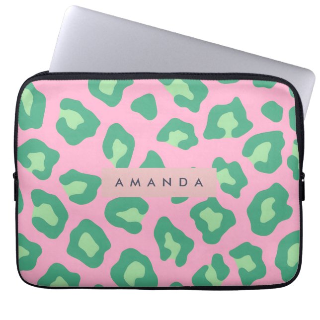 Personalized Pink and Green Leopard Print Laptop Fodral (Framsidan)