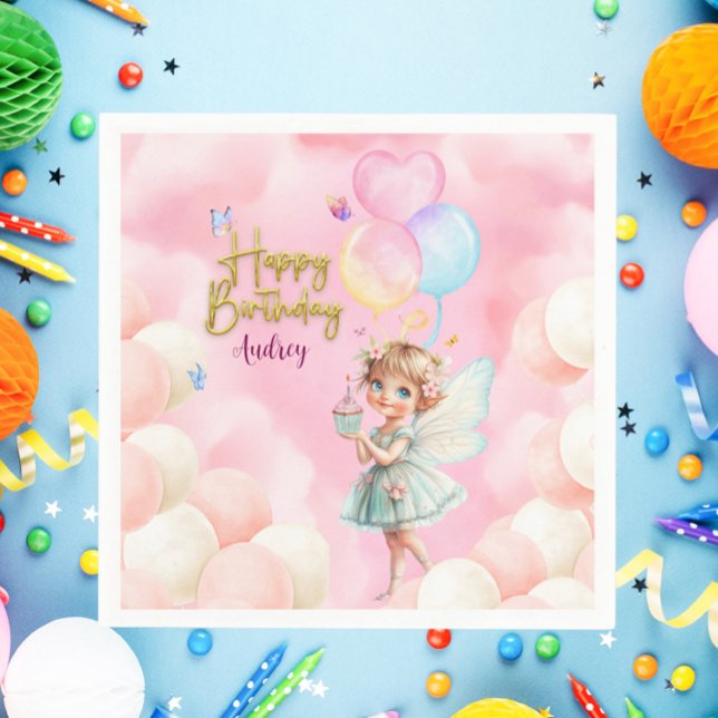 Personalized Pink & Blue Fairy Party Paper Napkin Pappersservett (Personalized Pink & Blue Fairy Party Napkin – Whimsical Birthday Table Decor, Custom Name

)