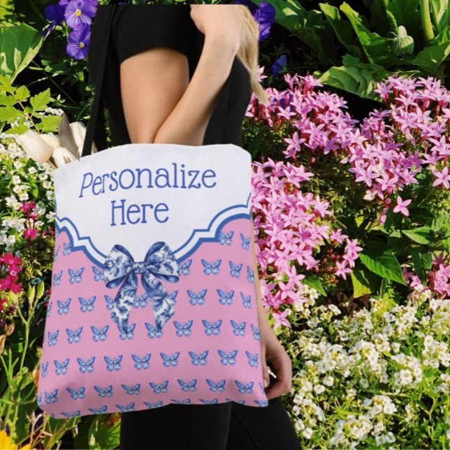 Personalized Pink Blue White Butterfly Tygkasse (Lovely Mothers Day gift!)