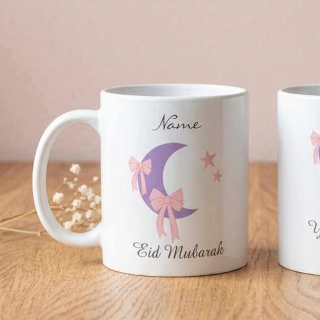 Personalized Pink Bow Moon Eid Coffee Mug Kaffemugg (Skapare uppladdad)