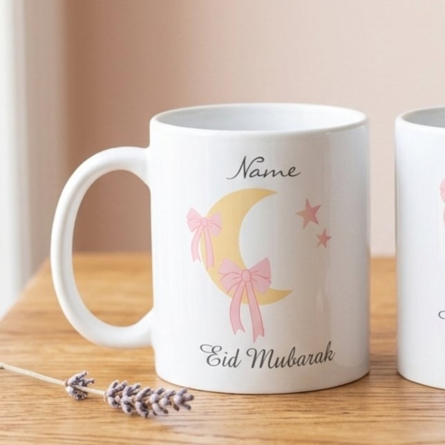 Personalized Pink Bow Moon Eid Coffee Mug Kaffemugg (Skapare uppladdad)
