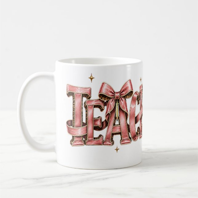 Personalized Pink Bow Name Mug, Coquette Custom Na Kaffemugg (Vänster)