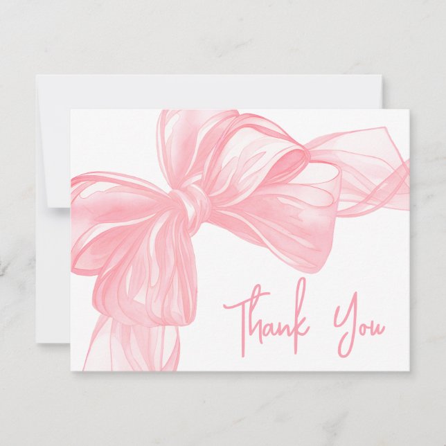 Personalized Pink Bow Thank You Note Card Anteckningskort (Framsida)