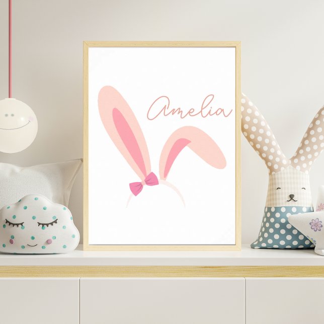 Personalized Pink Bunny Ears Nursery Wall Art Baby Poster (Skapare uppladdad)