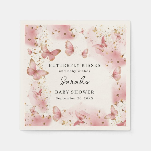 Personalized Pink Butterfly Baby Shower Napkins Pappersservett (Framsidan)