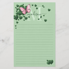 Personalized Pink Butterfly with Heart Leaves Brevpapper