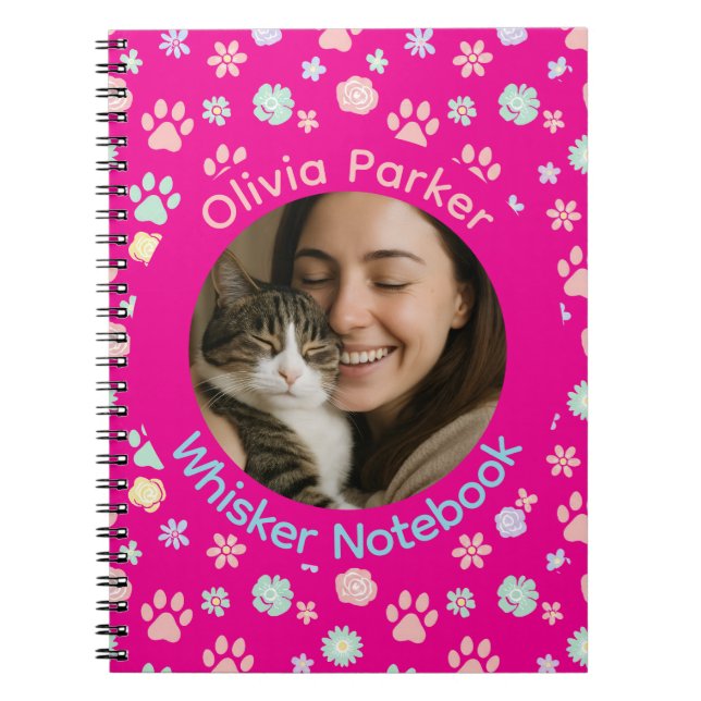 Personalized Pink Cat Photo & Name Spiral Notebook Anteckningsbok (Framsidan)