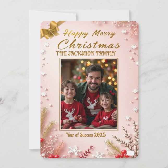 Personalized Pink Christmas Card with Elegant Inbjudningar (Framsida)