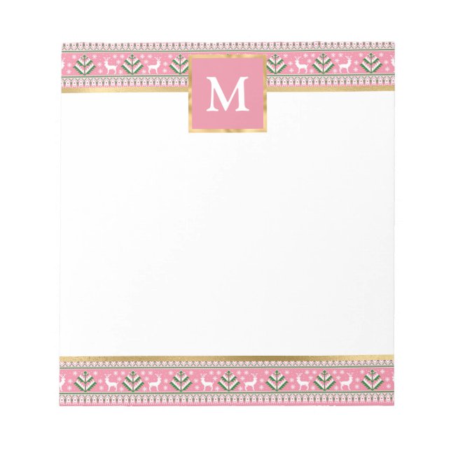 Personalized Pink Christmas Fair Isle Anteckningsblock (Framsida)