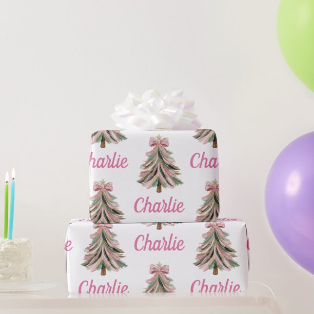 Personalized Pink Christmas Xmas Tree Holiday Gift Presentpapper (Festgåvor)