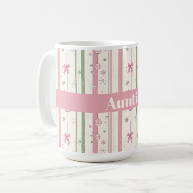 Personalized Pink Coquette Auntie Holiday Kaffemugg (Framsida vänster)