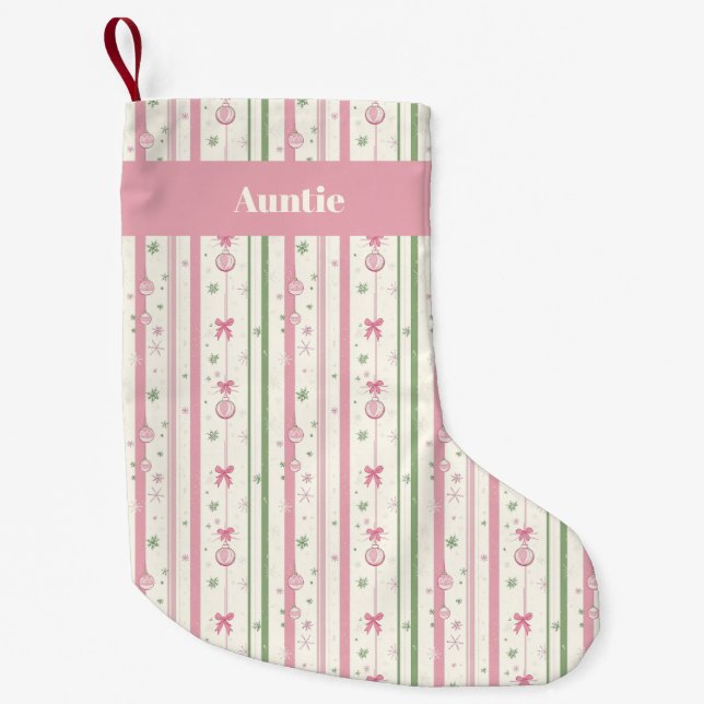 Personalized Pink Coquette Auntie Holiday Liten Julstrumpa (Framsidan)