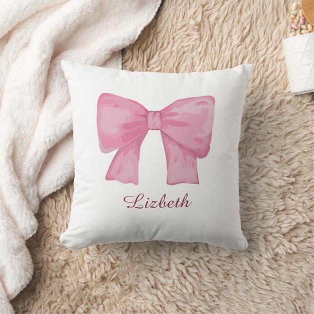Personalized Pink Coquette Bow Luxury Throw Pillow Kudde (Filt)