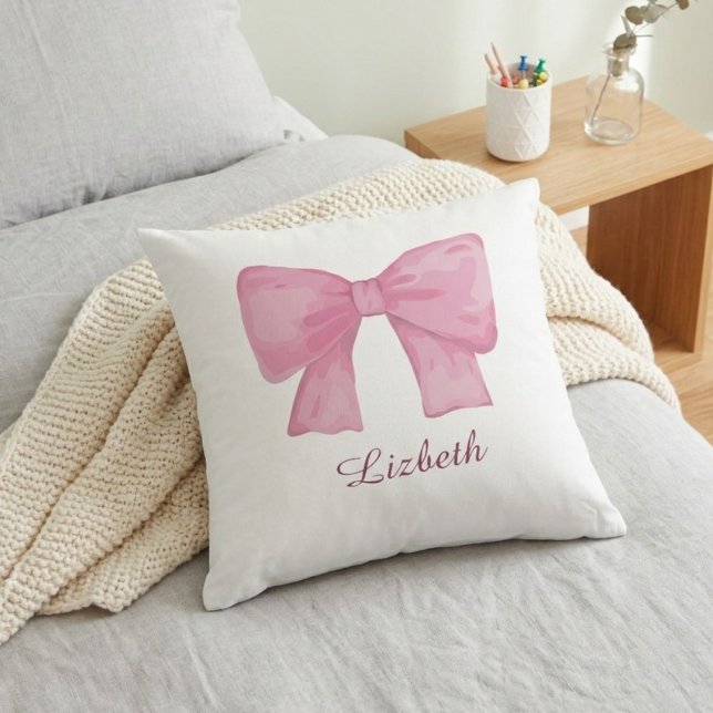 Personalized Pink Coquette Bow Luxury Throw Pillow Kudde (Skapare uppladdad)