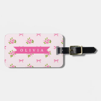 Personalized Pink Coquette Girly Bow Floral Name Bagagebricka