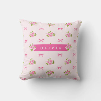 Personalized Pink Coquette Girly Bow Floral Name Kudde