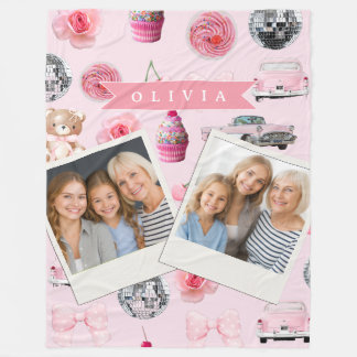 Personalized Pink Coquette Retro Cute Teddy Bear Fleecefilt