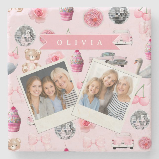 Personalized Pink Coquette Retro Cute Teddy Bear  Stenunderlägg (Framsidan)