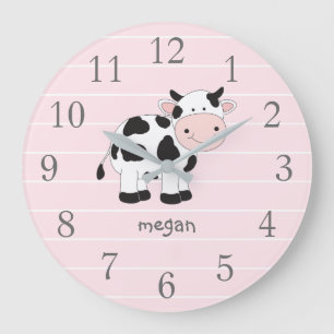 Personalized Pink Cow Nursery Wall Clock Stor Klocka