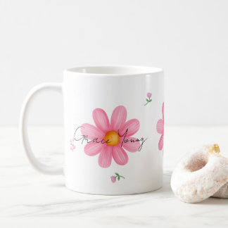 Personalized Pink Daisy Floral Name Custom Design Kaffemugg