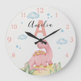 Personalized Pink Dinosaur Nursery Large Clock Stor Klocka