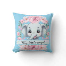 Personalized Pink Elephant Throw Pillow