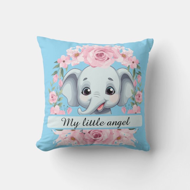 Personalized Pink Elephant Throw Pillow Kudde (Framsida)