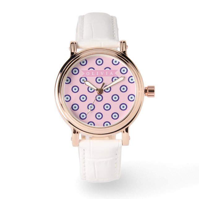 Personalized Pink Evil Eye Pattern Gifts With Name Armbandsur (Framsida)