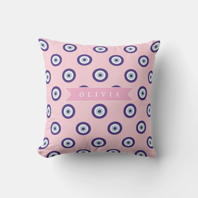 Personalized Pink Evil Eye Pattern Gifts With Name Kudde (Framsida)