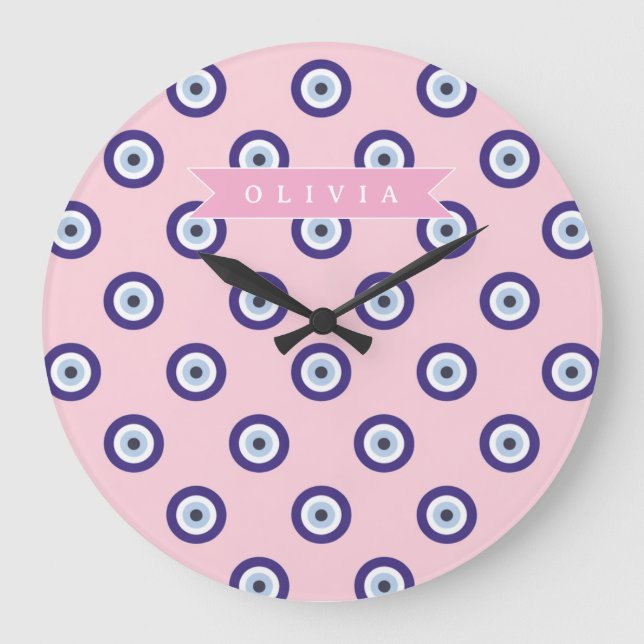Personalized Pink Evil Eye Pattern Gifts With Name Stor Klocka (Framsida)