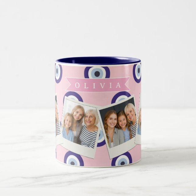 Personalized Pink Evil Eye Pattern Gifts With Name Två-Tonad Mugg (Center)
