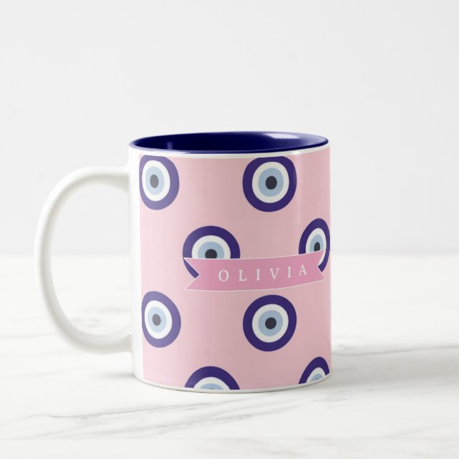 Personalized Pink Evil Eye Pattern Gifts With Name Två-Tonad Mugg (Vänster)