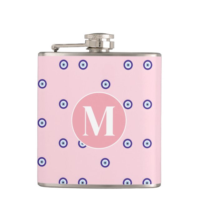 Personalized Pink Evil Eye Pattern Monogram Fickplunta (Framsidan)