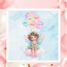 Personalized Pink Fairy on Cloud Birthday Napkin Pappersservett