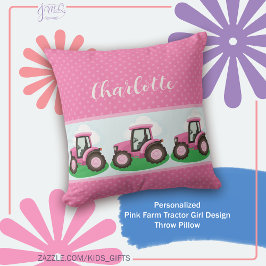 Personalized Pink Farm Tractor Girl Design Kudde