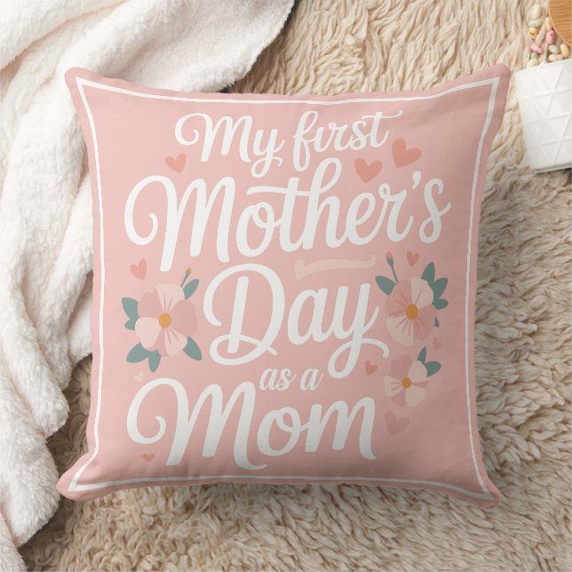 Personalized Pink Floral First Mother's Day  Kudde (Filt)