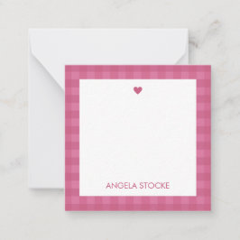 Personalized Pink Gingham Note Card Anteckningskort