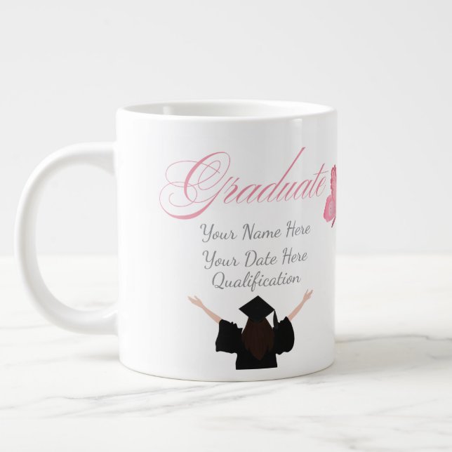 Personalized Pink Graduate Gift, Custom Name  Jumbo Mugg (Vänster)