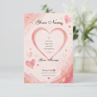 Personalized Pink Heart Thank You Card Tack Kort