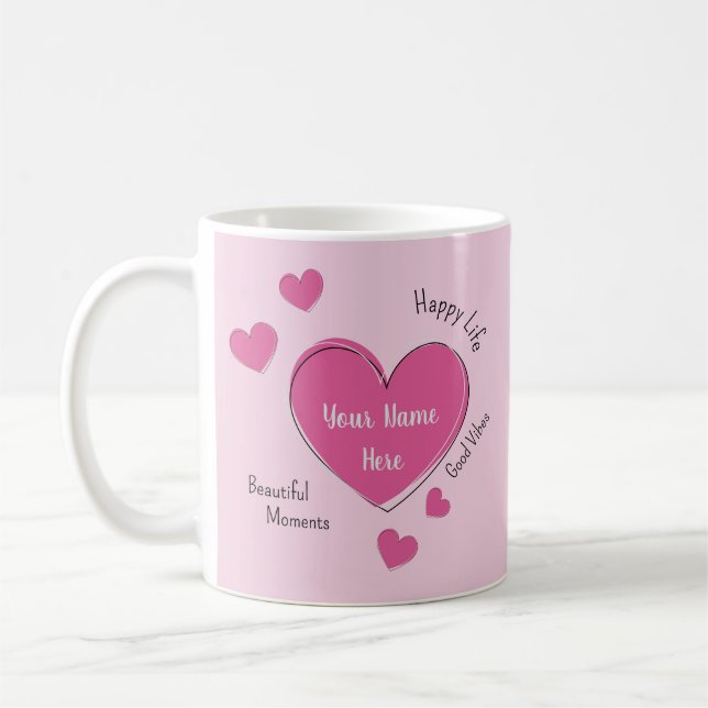 Personalized Pink Hearts Coffee Mug Kaffemugg (Vänster)
